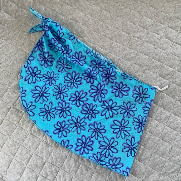 Vintage 80s/90s bright blue aqua purple floral side tie sarong bikini coverup - Picture 5 of 7